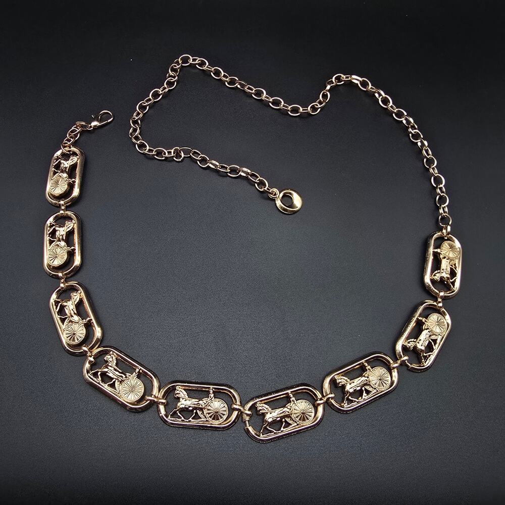 Horse Buggy Carriage Belt Rose Gold Tone Chain